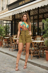 Damen High Waist Shorts Y2K - Sommer Shorts mit Knopfleiste und Gürtel Next Level
