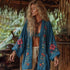 Damen Leinen Hemd Kurzarm ohne Knöpfe - Ethno Print Shawl Bluse 9 Designs Next Level