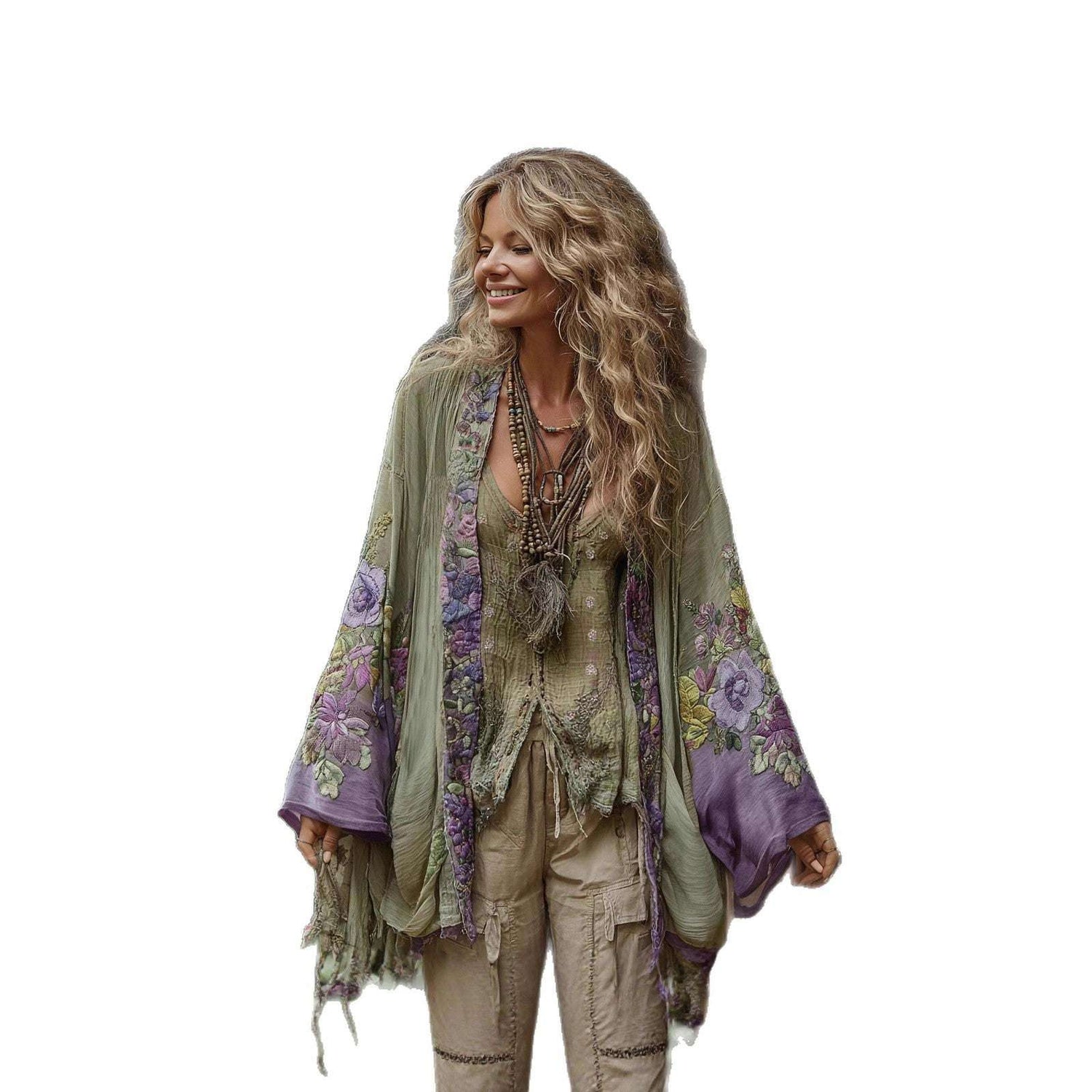 Damen Leinen Hemd Kurzarm ohne Knöpfe - Ethno Print Shawl Bluse 9 Designs Next Level