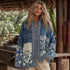 Damen Leinen Hemd Kurzarm ohne Knöpfe - Ethno Print Shawl Bluse 9 Designs Next Level