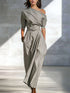Damen Maxikleid Langarm Grau - Asymmetrisches One-Shoulder Kleid Lang Next Level