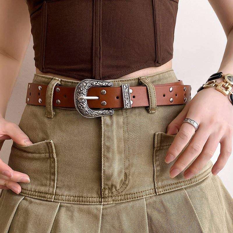 Damengürtel Retro Silberschnalle – Vielseitiger Ledergürtel Damen Next Level