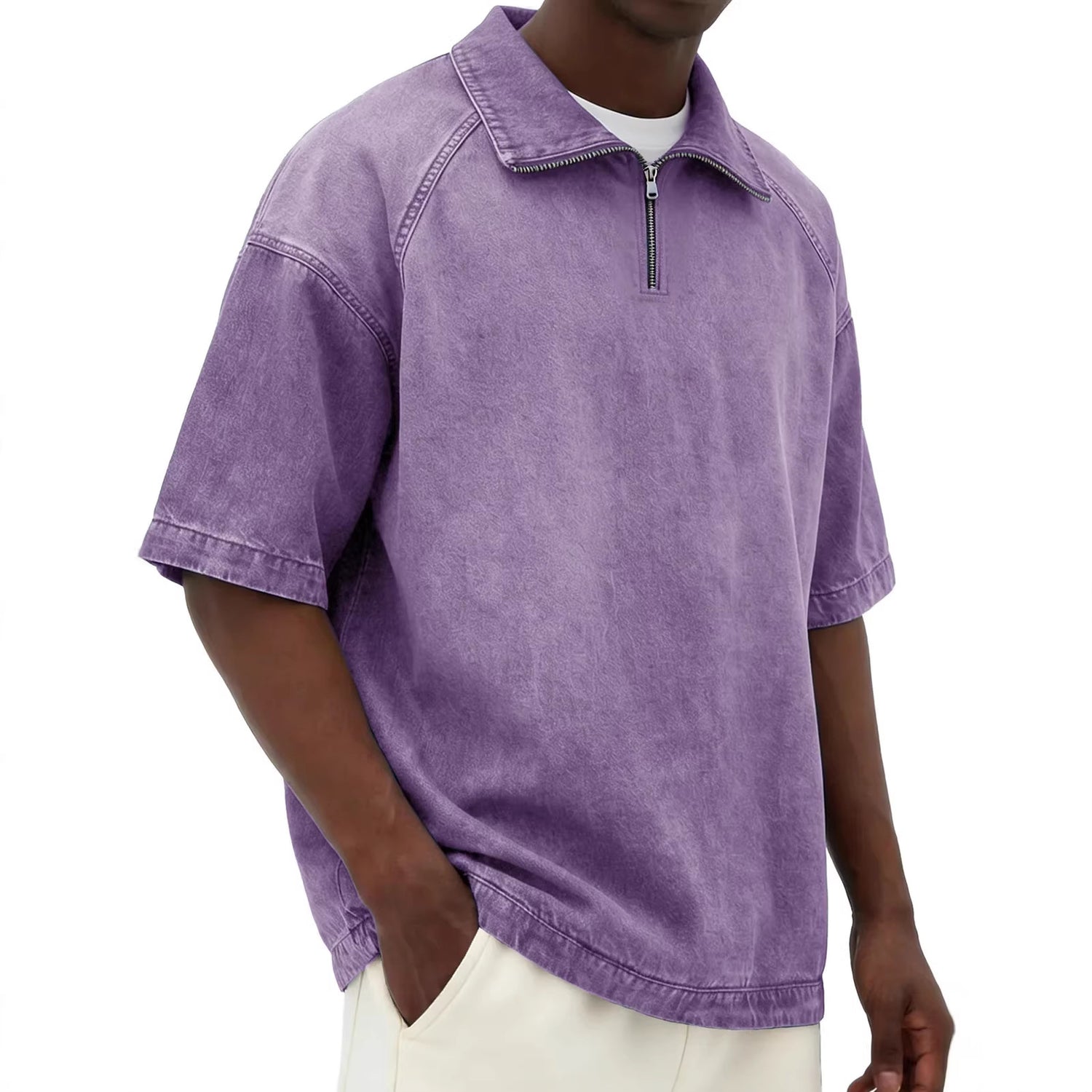 Mens Short-sleeve Lapel Zip-up T-shirt - Next Level