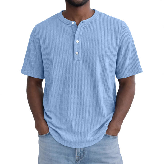 Short-Sleeve Waffle-Weave Henry Collar T-Shirt - Next Level