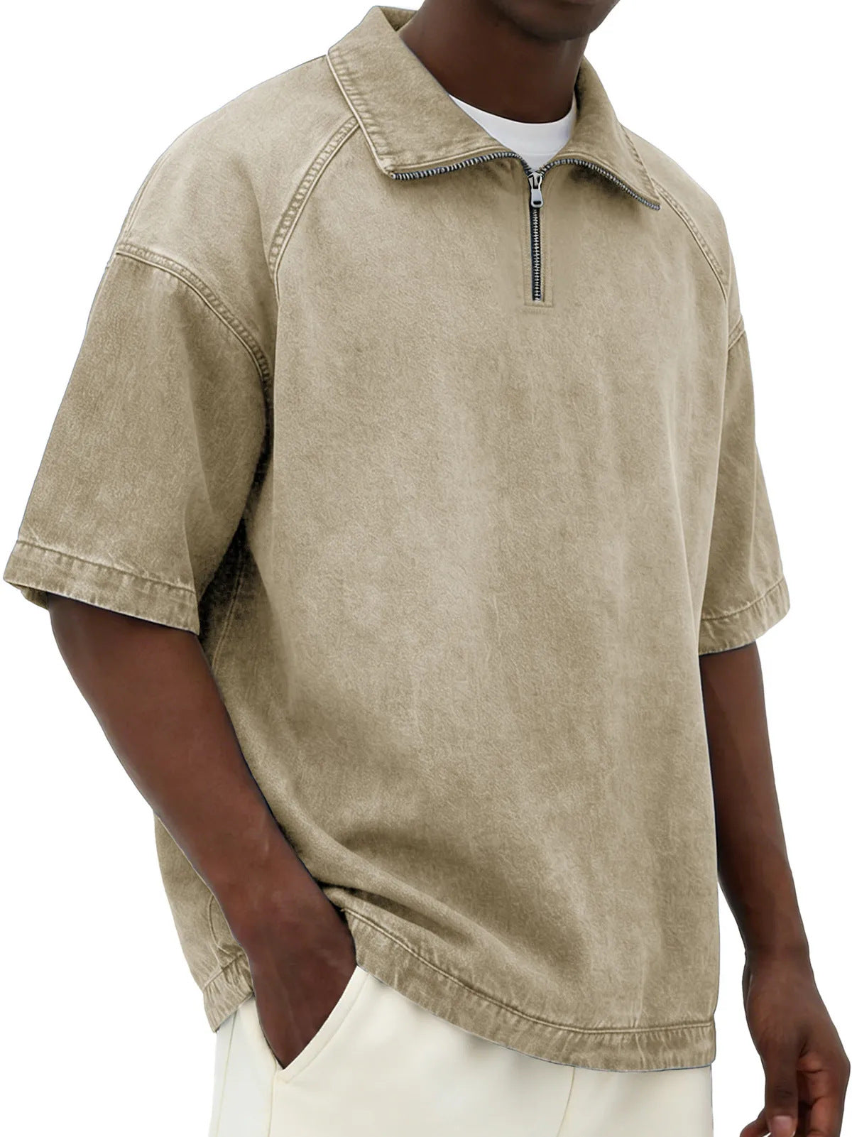 Mens Short-sleeve Lapel Zip-up T-shirt - Next Level
