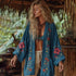 Damen Leinen Hemd Kurzarm ohne Knöpfe mit Ethno Print und Shawl-Design in 9 Varianten