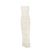 Elegantes Maxi Slip-Kleid elfenbeinweiß mit Pailletten-Trägern und fließender Silhouette