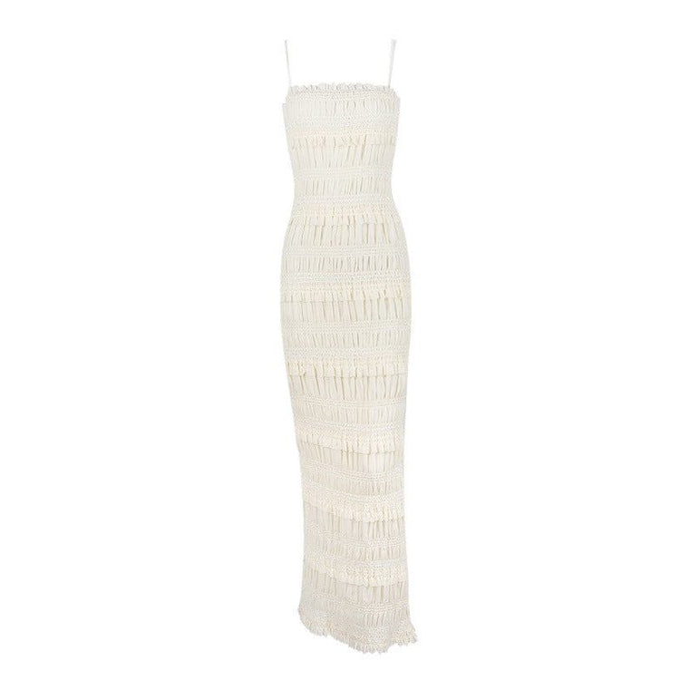 Elegantes Maxi Slip-Kleid elfenbeinweiß mit Pailletten-Trägern und fließender Silhouette