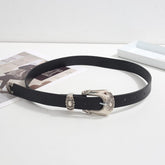 Eleganter schwarzer Damengürtel Retro Geschnitzt aus handgeschnitztem Leder mit Dornschließe für Damen