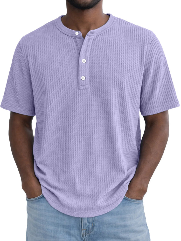 Short-Sleeve Waffle-Weave Henry Collar T-Shirt - Next Level