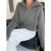 Damen Strickpullover oversize creme mit Reißverschluss und langärmligem Design für gemütlichen Herbst- und Winterlook