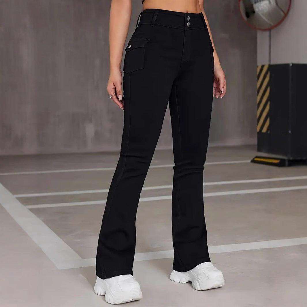 Elastische Flared Jeans Damen - Ultra Low Waist mit Knopfdetails & Slim Fit Next Level