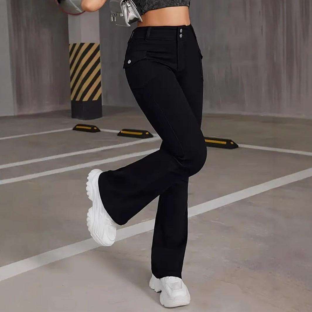 Elastische Flared Jeans Damen - Ultra Low Waist mit Knopfdetails & Slim Fit Next Level