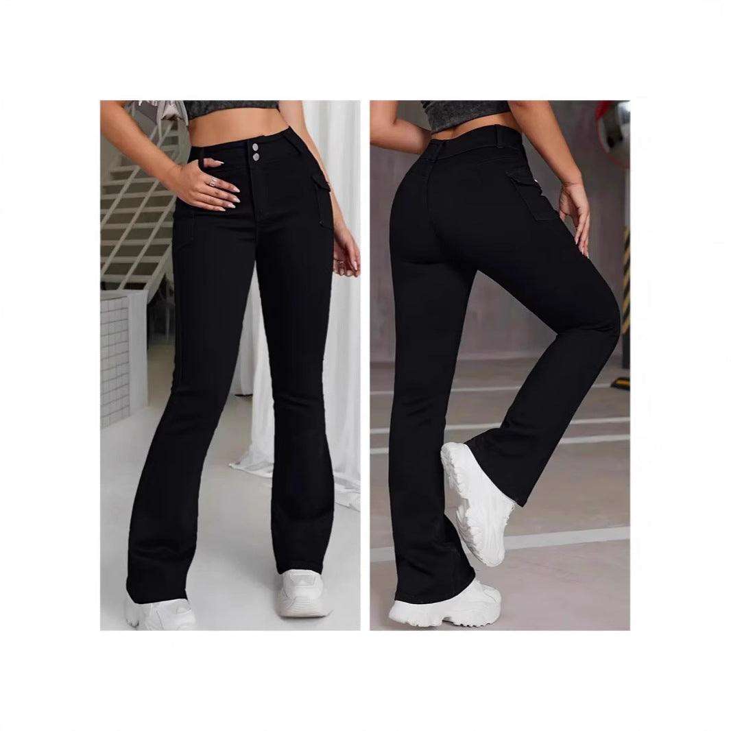 Elastische Flared Jeans Damen - Ultra Low Waist mit Knopfdetails & Slim Fit Next Level