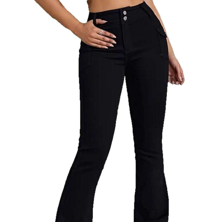 Elastische Flared Jeans Damen - Ultra Low Waist mit Knopfdetails & Slim Fit Next Level
