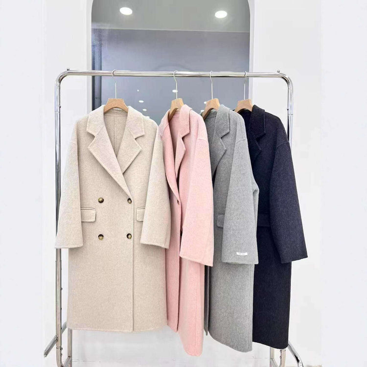 Eleganter Doppelgesicht Wollmantel Lang - Handgenäht mit Drop-Shoulder in 4 Farben Next Level