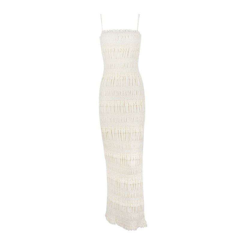 Elegantes Maxi Slip-Kleid mit Pailletten-Träger - Hochelastisch & Elfenbeinweiß Next Level