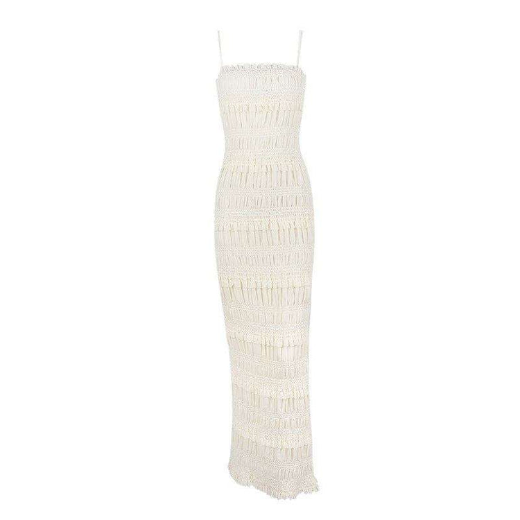 Elegantes Maxi Slip-Kleid mit Pailletten-Träger - Hochelastisch & Elfenbeinweiß Next Level
