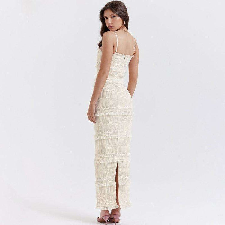 Elegantes Maxi Slip-Kleid mit Pailletten-Träger - Hochelastisch & Elfenbeinweiß Next Level