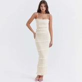 Elegantes Maxi Slip-Kleid mit Pailletten-Träger - Hochelastisch & Elfenbeinweiß Next Level