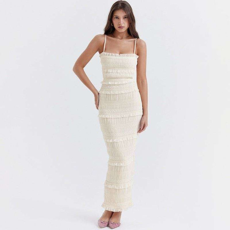 Elegantes Maxi Slip-Kleid mit Pailletten-Träger - Hochelastisch & Elfenbeinweiß Next Level