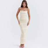 Elegantes Maxi Slip-Kleid mit Pailletten-Träger - Hochelastisch & Elfenbeinweiß Next Level