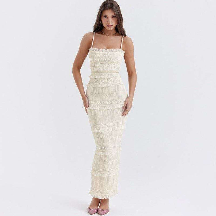 Elegantes Maxi Slip-Kleid mit Pailletten-Träger - Hochelastisch & Elfenbeinweiß Next Level