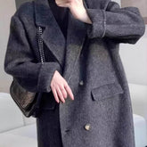 Eleganter handgenähter Doppelgesicht Wollmantel lang mit Drop-Shoulder in vier Farben