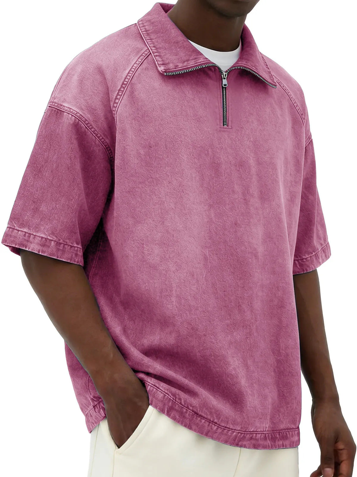 Mens Short-sleeve Lapel Zip-up T-shirt - Next Level