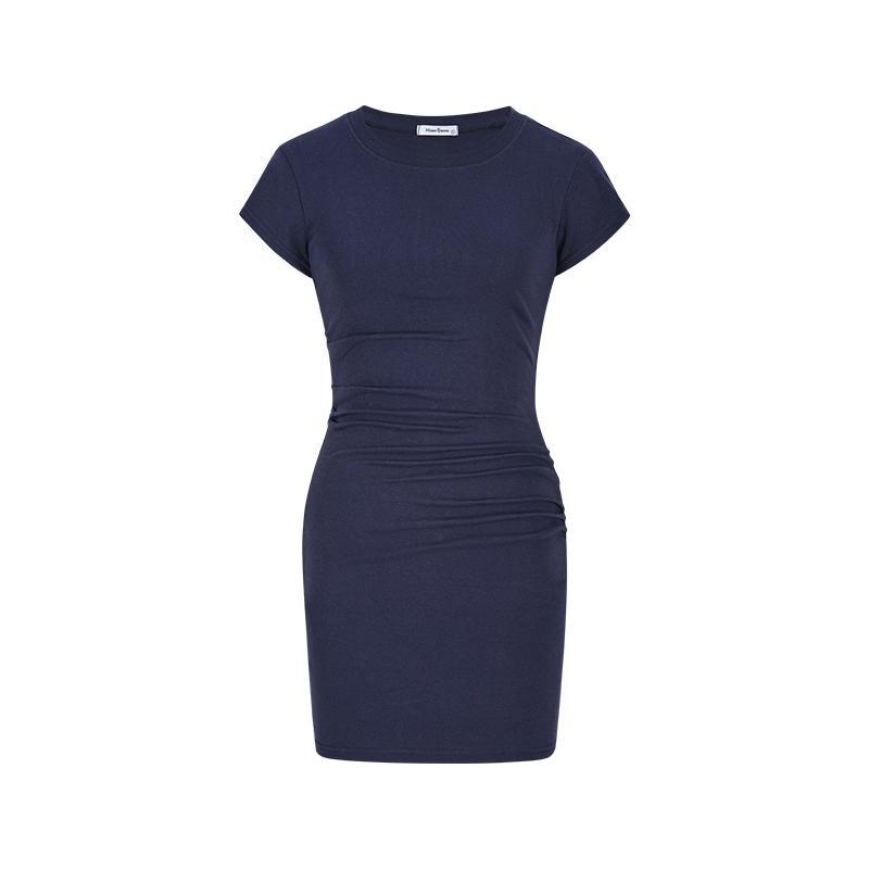 Figurbetonendes Basic-Kleid mit Kurzarm & hoher Taille - Midi-Länge in 7 Farben Next Level