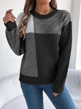 Karo-Pullover Damen mit Color-Block-Design - Kunstfell Langarm Streetwear Next Level