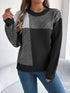 Karo-Pullover Damen mit Color-Block-Design - Kunstfell Langarm Streetwear Next Level