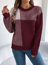 Karo-Pullover Damen mit Color-Block-Design - Kunstfell Langarm Streetwear Next Level