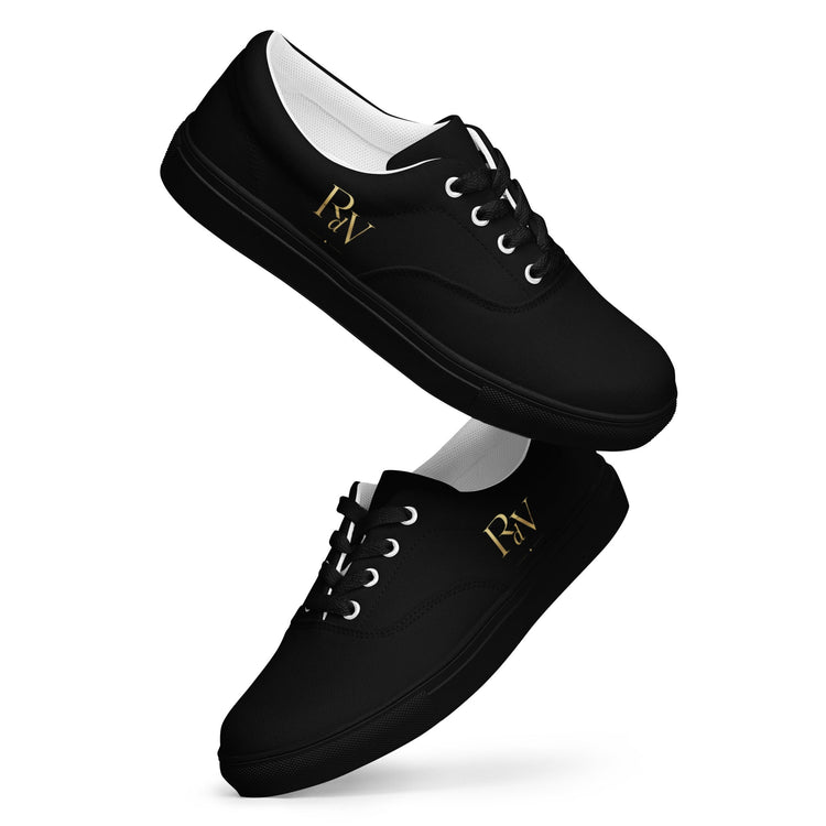 Roberto de Valenmont Canvas Schuhe für Herren, schwarze Schnürschuhe, frontansicht