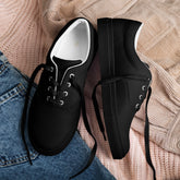 Schwarze Canvas Schuhe von Robert de Valenmont, Schnürschuhe für Herren, frontale Ansicht