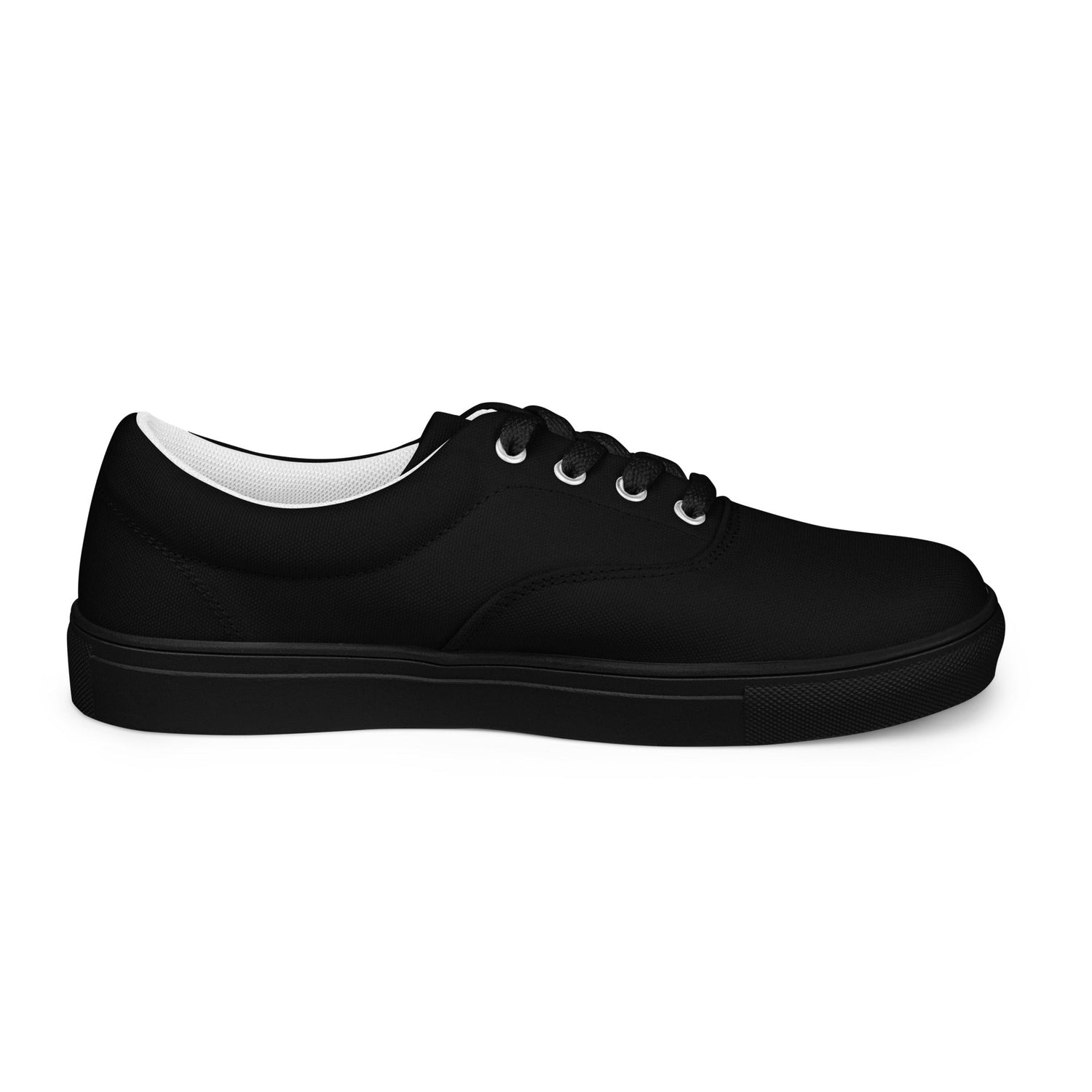 Schwarze Canvas Schuhe von Robert de Valenmont, Schnürschuhe für Herren, Blick auf die linke Innenseite.