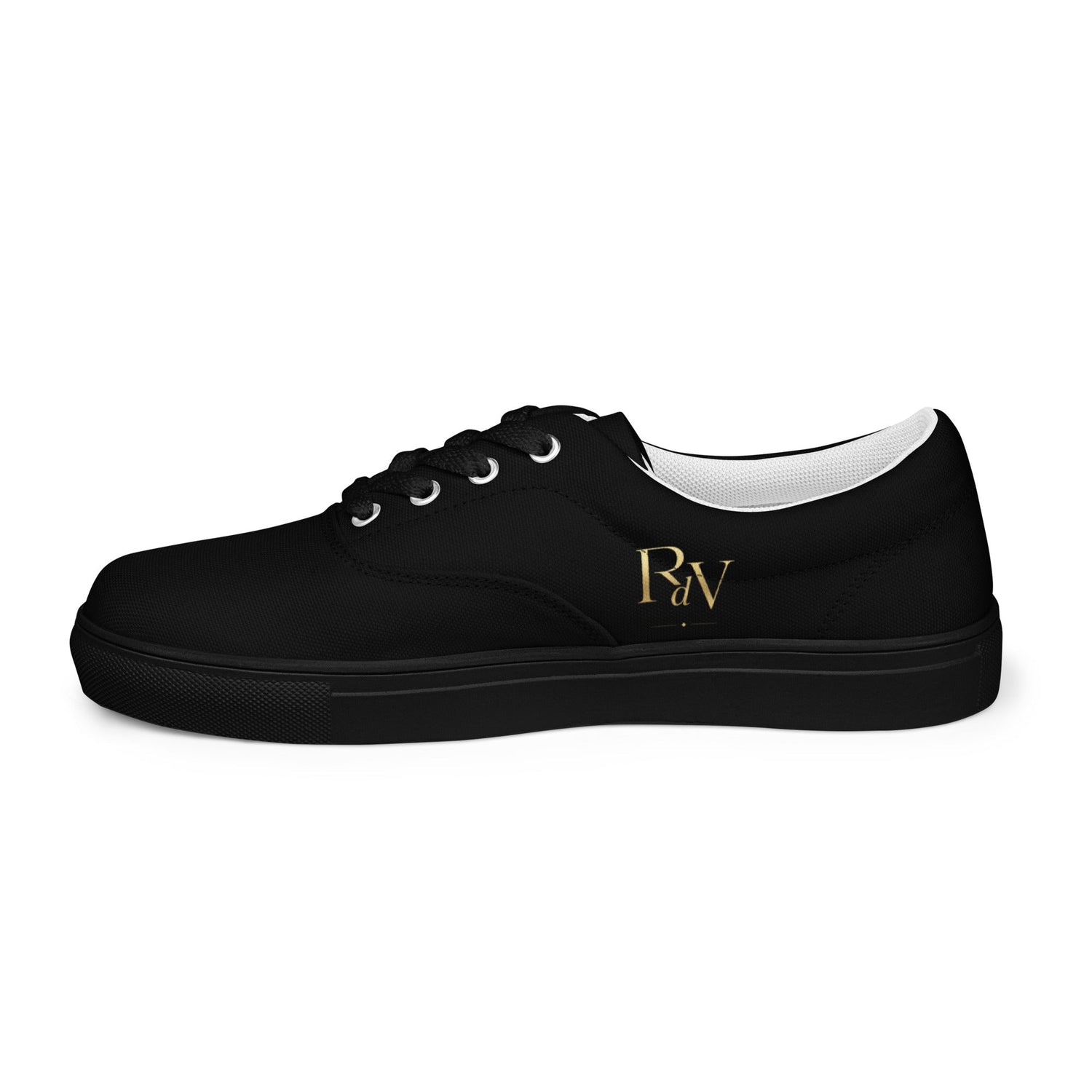 Schwarze Canvas Schuhe von Robert de Valenmont, Herrenschuhe mit Schnürung, Blick auf die linke Außenseite