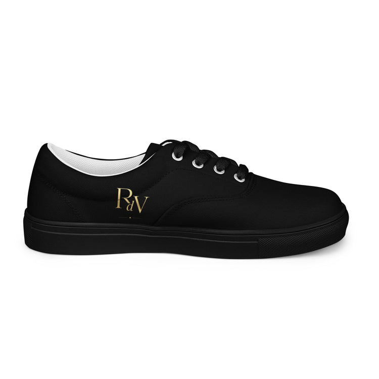 Schwarze Canvas Schuhe von Robert de Valenmont, Schnürschuhe für Herren, seitliche Ansicht rechts