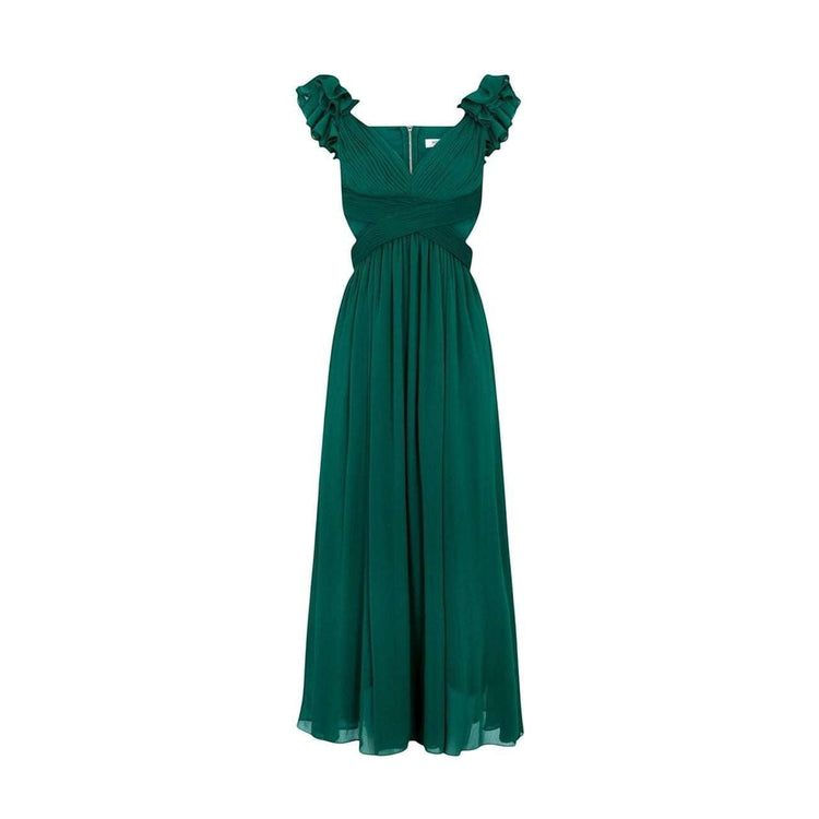 Next Level Morgan De Toi Damenkleid in Dunkelgrün mit Rüschenärmeln, gerafftem Oberteil und fließendem Rock