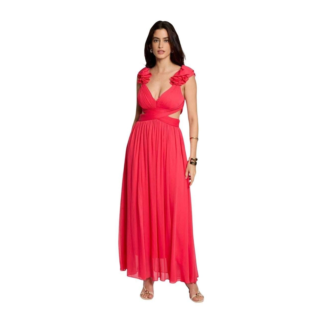 Next Level Morgan De Toi Maxikleid in leuchtendem Pink mit Cut-outs, V-Ausschnitt und floralen Schulterdetails