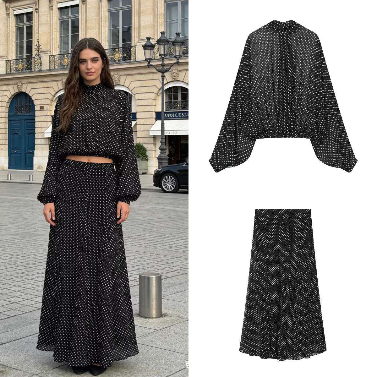 Polka-Dot Zweiteiler -Set mit Schleife - Street Chic Zweiteiler für Damen Next Level