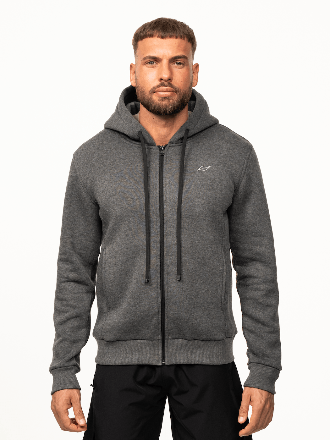 SL-600 Zip Hoodie Herren in Grey Melange mit Kapuze und Reißverschluss, urbaner Streetwear-Stil