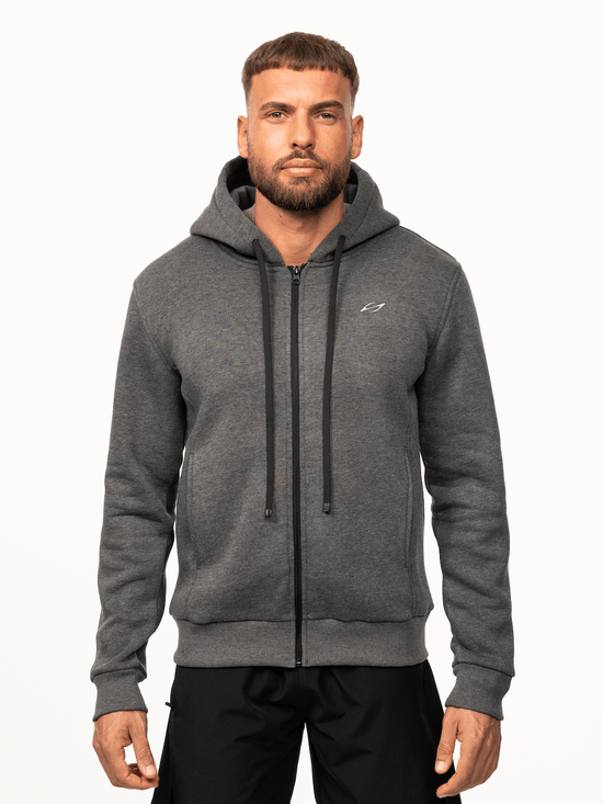 SL-600 Zip Hoodie Herren in Grey Melange mit Kapuze und Reißverschluss, urbaner Streetwear-Stil