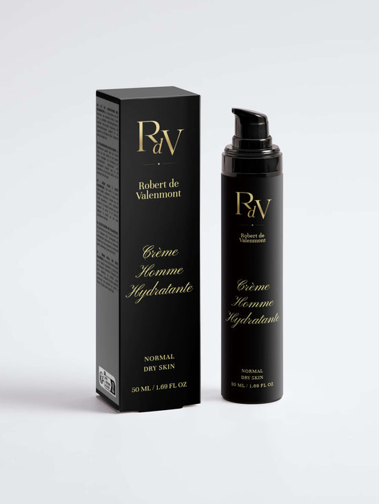 Feuchtigkeitscreme für Männer von Robert de Valenmont, pflegende Gesichtscreme in eleganter Verpackung