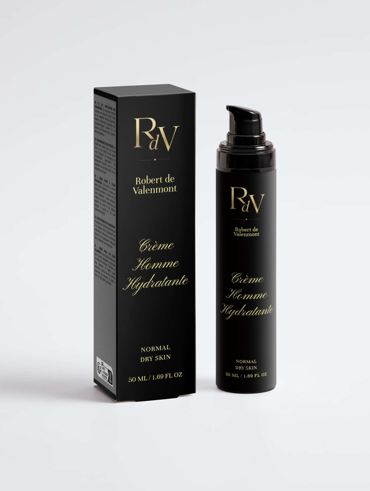 Feuchtigkeitscreme für Männer von Robert de Valenmont, pflegende Gesichtscreme in eleganter Verpackung